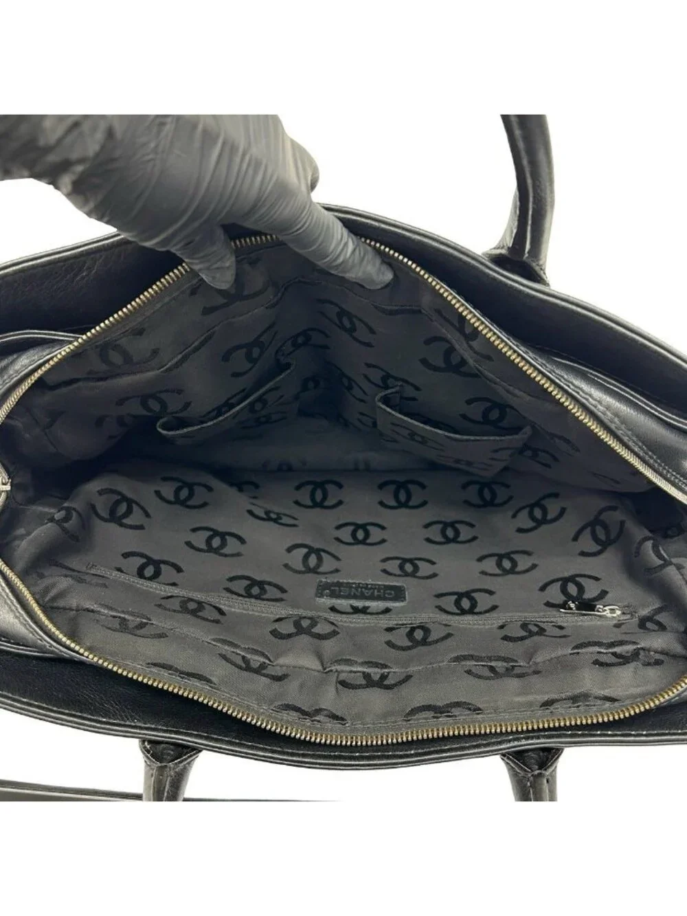 Chanel CC Logo Leather Handbag Business Tote Black